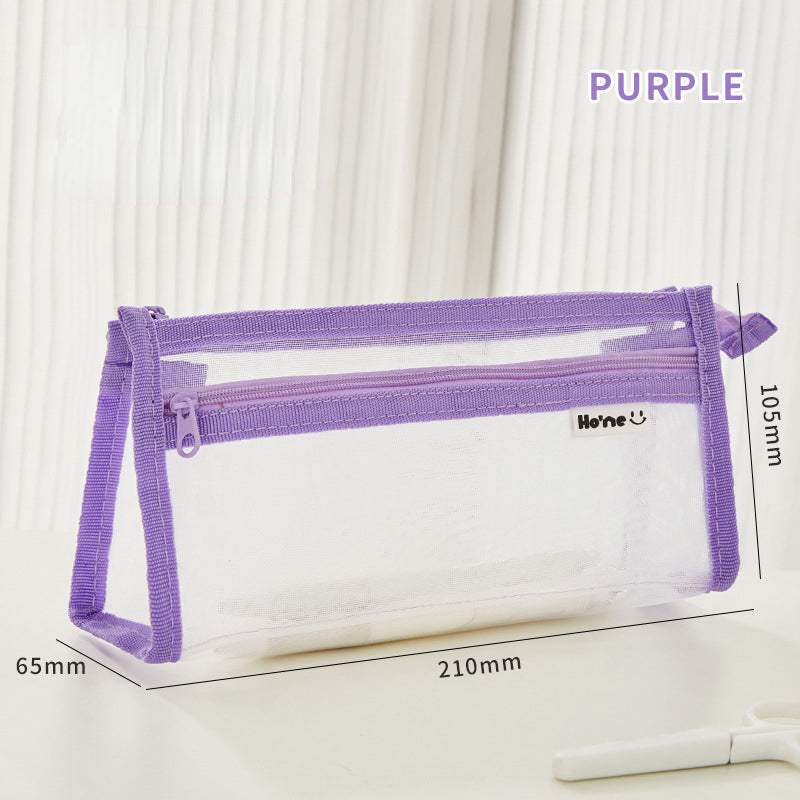 Wholesale Transparent Double-layer Mesh Pen Bags